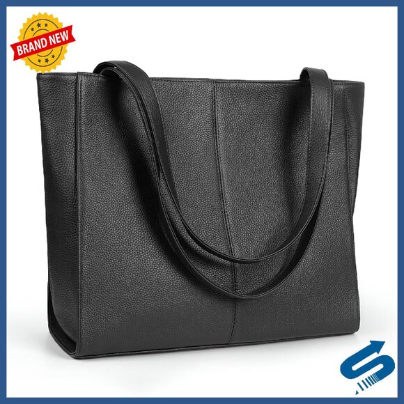 Genuine Leather Tote Bag with Laptop Compartment for Women Work Travel